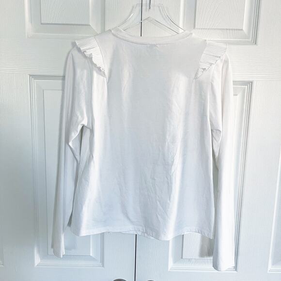 River Island White Long Sleeve T-Shirt with Accordion Pleat Ruffle - Picture 6 of 7